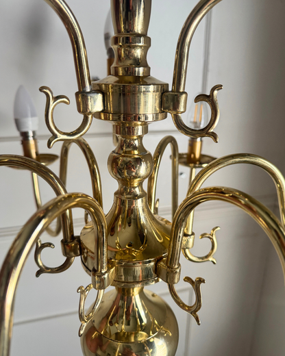 Vintage Dutch Brass Chandelier – 9 Light Baroque Style Ceiling Lighting