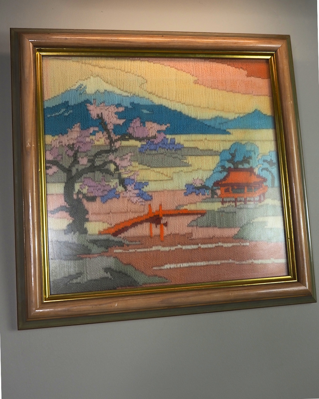 Vintage Hand-Embroidered Needlepoint Artwork – "Mimosa"