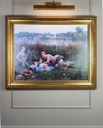 Daniel Ridgway Knight -"Noonday Repast" Large Vintage Print In Gilt Frame