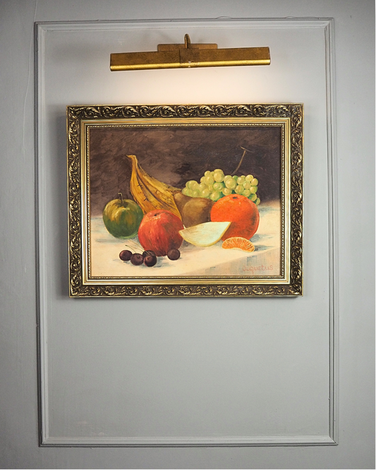Vintage Size Still Life Oil Painting Fruit Bowl Signed Augustus in Ornate Frame