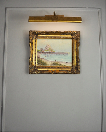 Vintage Signed Mont Orgueil Castle Oil Painting in Gold Ornate Frame