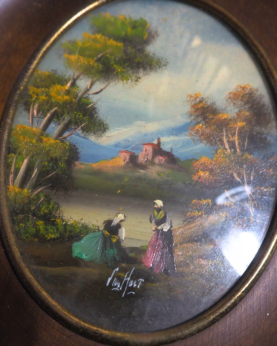 Vintage Van Holt Miniature Oil Paintings – Italian 1950-1960s Domed Glass