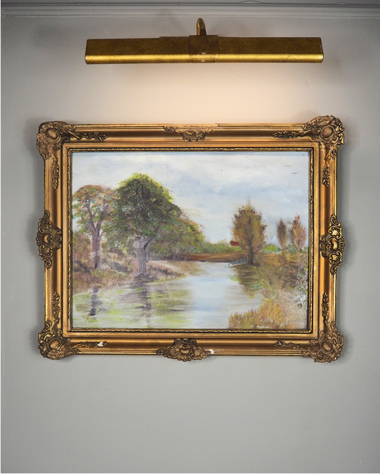 Original Oil Painting – Rustic Field Landscape by D. Walker in Gold Chippendale Frame