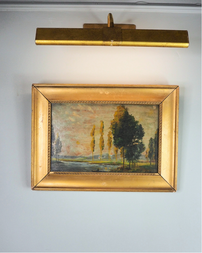 Antique Dark Landscape Oil Painting French Style Windswept Trees
