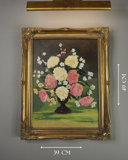 Vintage Signed Floral Oil Painting, Sorelle Gold Gilt Frame ( 39 x 49 cm)