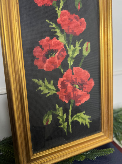 Hand-Stitched Vintage Red Rose Embroidery