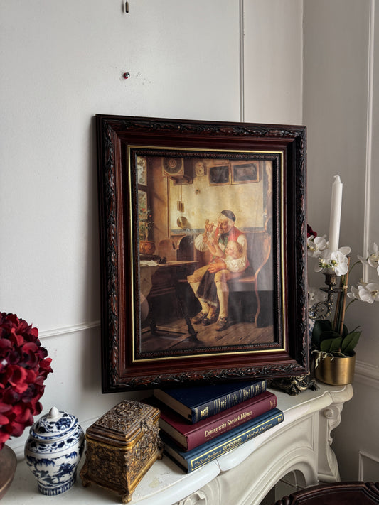 Vintage Large Reproduction Print in a unique wooden frame