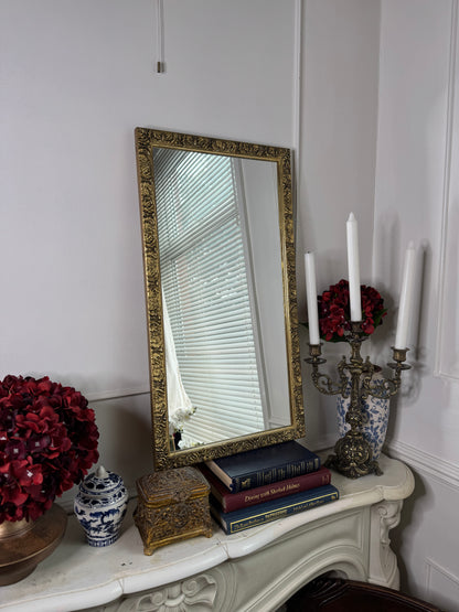 Vintage Gold Wooden Framed Small Mirror with Hanging Hook