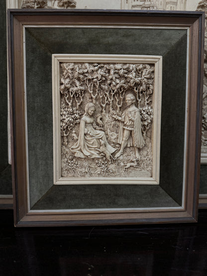 Vintage D.H. Moreton 1979 Marcus Designs Wall Plaque | Romantic Courtship Scene | Woodland Animals | 3D Raised Relief Art