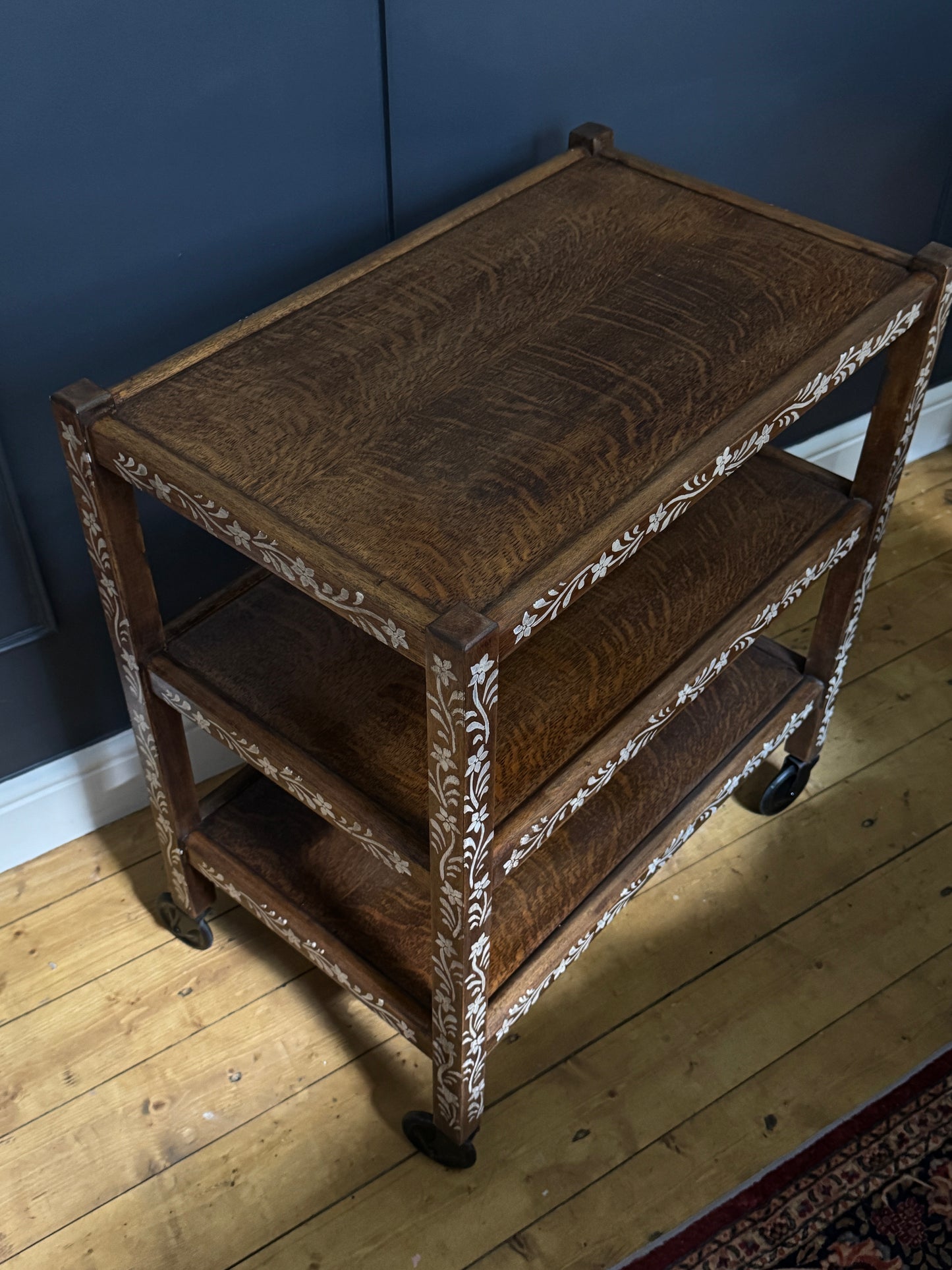 Upcycled Mid-Century Drinks Trolley | Hand-Painted Folk Art Bar Cart | Vintage Tea Cart with Wheels
