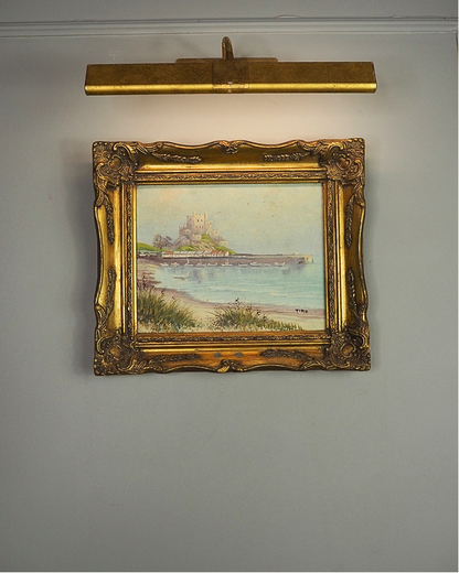 Vintage Signed Mont Orgueil Castle Oil Painting in Gold Ornate Frame