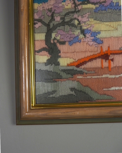 Vintage Hand-Embroidered Needlepoint Artwork – "Mimosa"