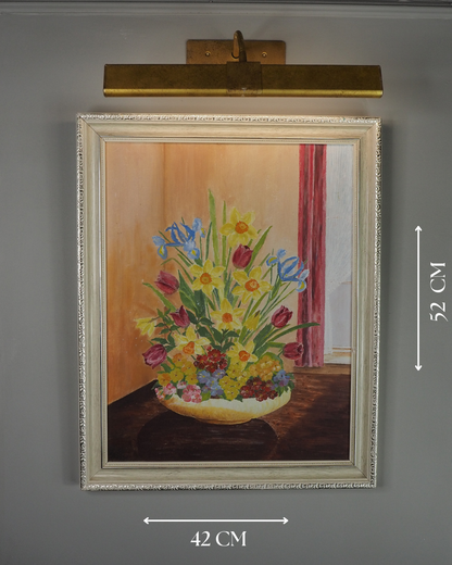 Vintage Floral Oil Painting in White Frame- Spring Blooms at Kilnwick