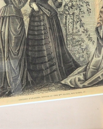 Pair of Antique French Fashion Engraved Newspaper Prints -Paris Couture Wall Art