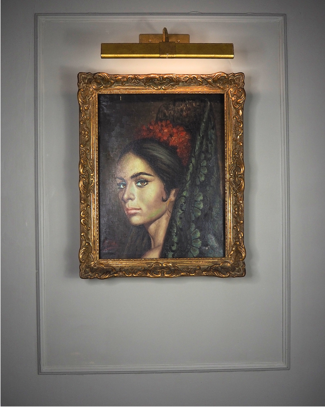 Vintage Portrait Oil Painting by Joan in Ornate in Chippendale Gold Frame