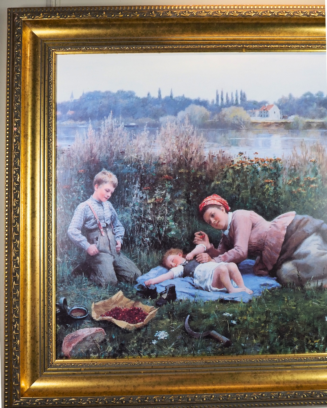 Daniel Ridgway Knight -"Noonday Repast" Large Vintage Print In Gilt Frame