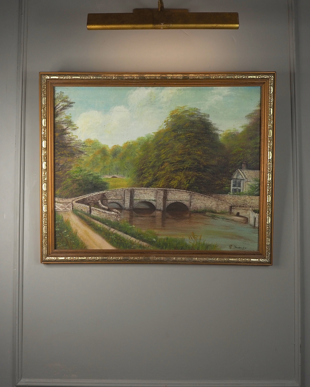 Vintage Signed Sheepwash Bridge Landscape Oil Painting