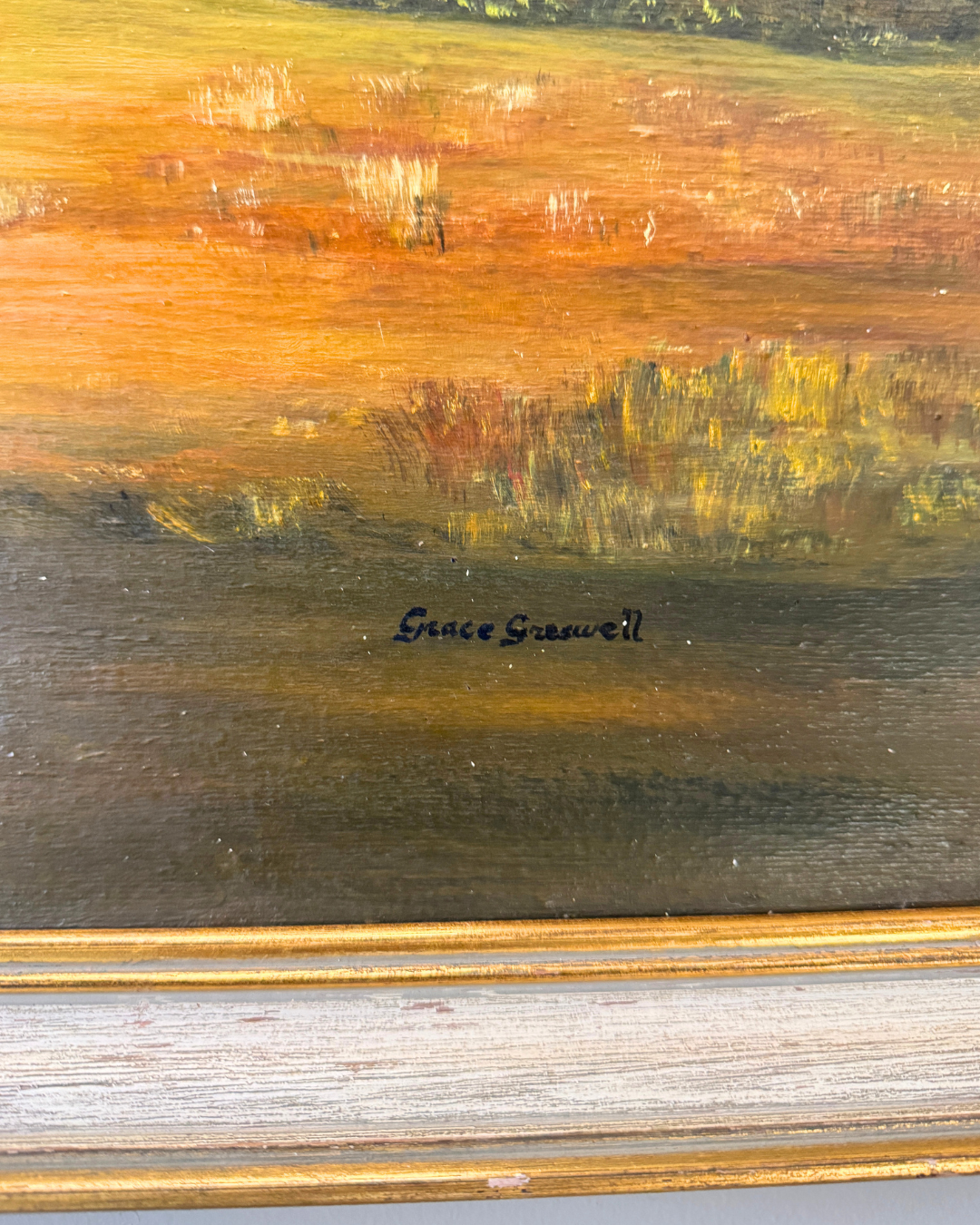 Vintage Original Oil Painting by Grace Greswell – Rustic Countryside Landscape
