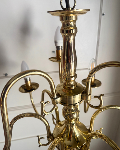 Vintage Dutch Brass Chandelier – 9 Light Baroque Style Ceiling Lighting