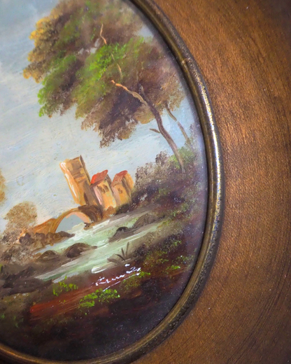 Vintage Van Holt Miniature Oil Paintings – Italian 1950-1960s Domed Glass
