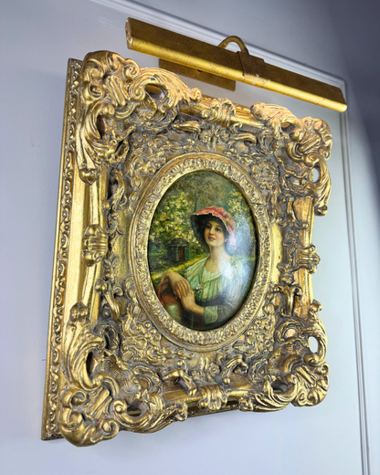 Antique 19th Century Oil Paintings – Rococo Gesso Frames, Convex Wood Panels