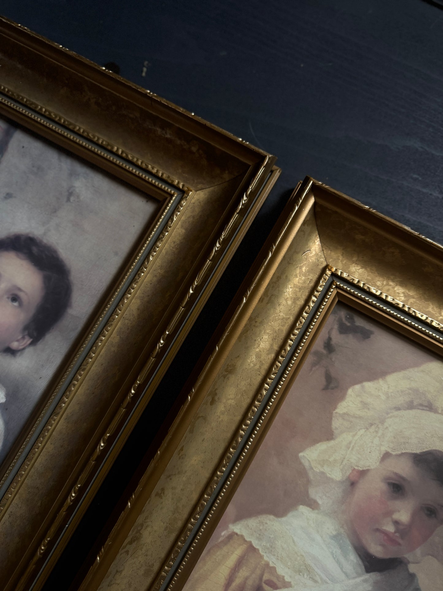 Vintage  Matching Gold Thick Gilt Frames - Matching Frame Set with Vintage Prints