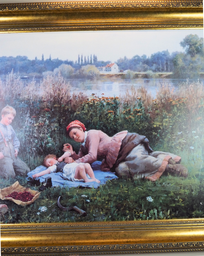 Daniel Ridgway Knight -"Noonday Repast" Large Vintage Print In Gilt Frame