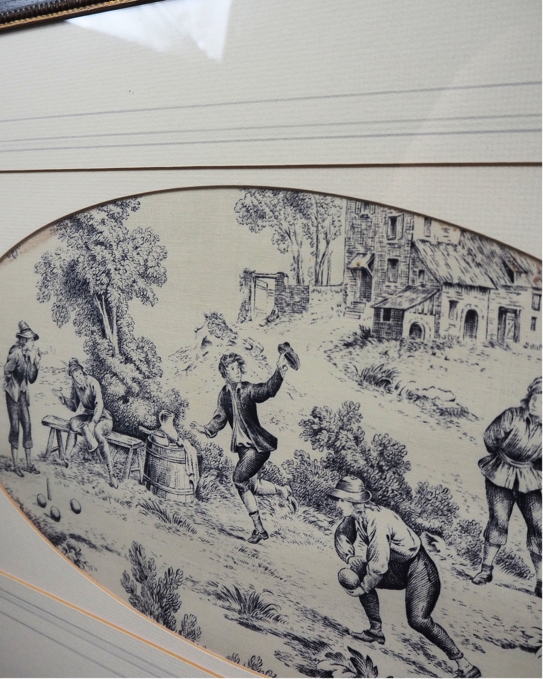 Pair of 19th Century French Toile de Jouy Framed Fabric Panels - Bobbin Frame
