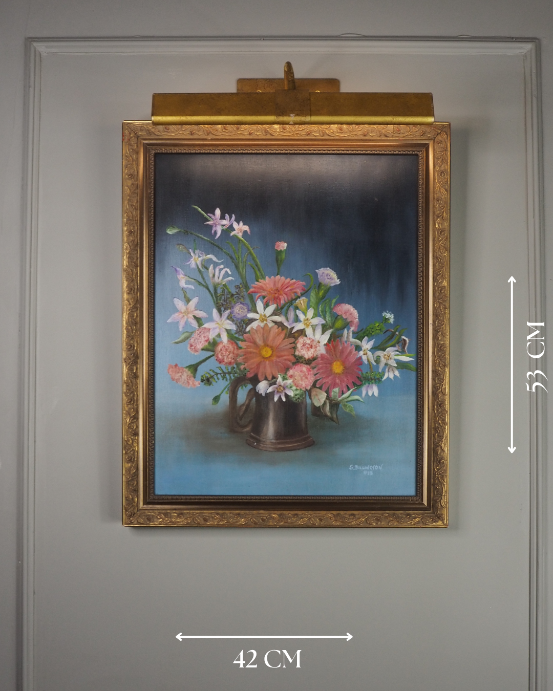 Vintage Floral Oil Painting, S. Billington, Gold Gilt Frame (53 x 42 cm)