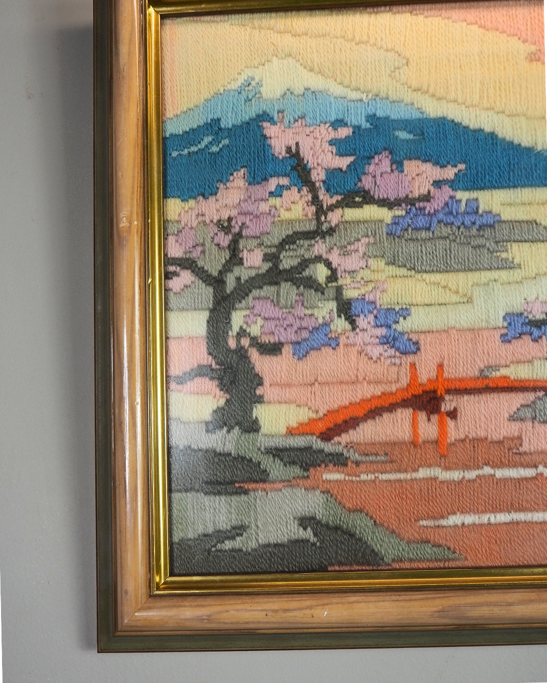 Vintage Hand-Embroidered Needlepoint Artwork – "Mimosa"