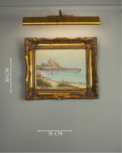 Vintage Signed Mont Orgueil Castle Oil Painting in Gold Ornate Frame