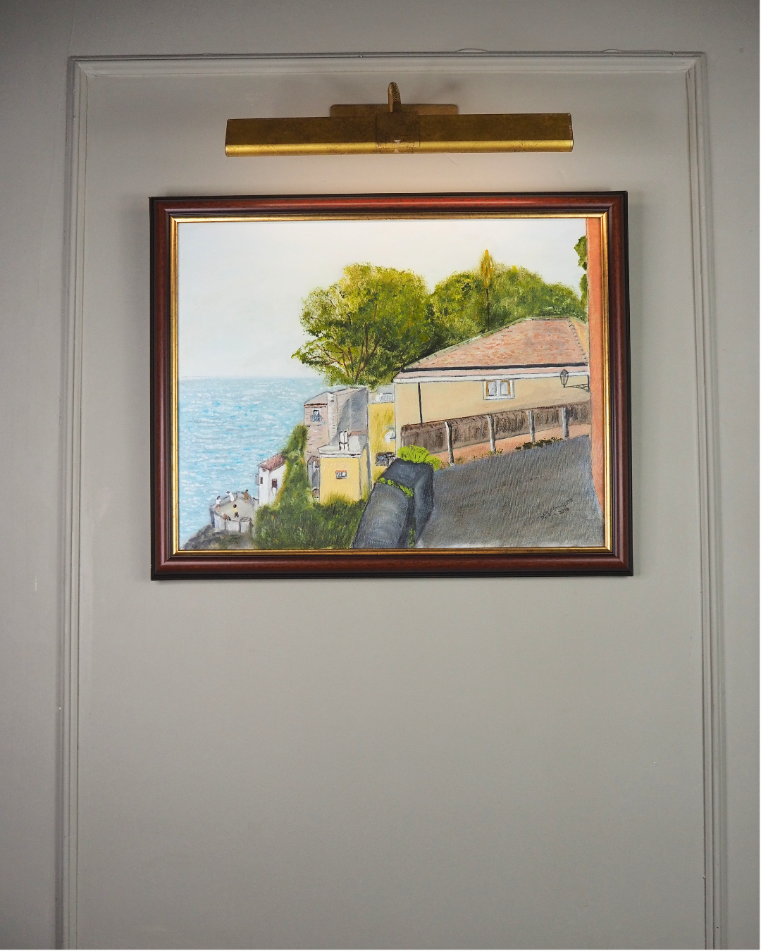 Balcony Over Blue - Original Oil Painting by N.G. Reynolds