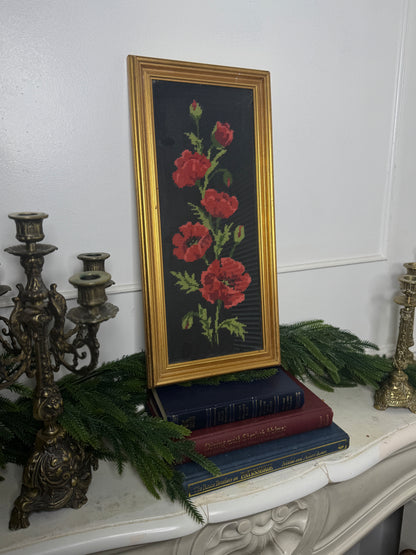 Hand-Stitched Vintage Red Rose Embroidery