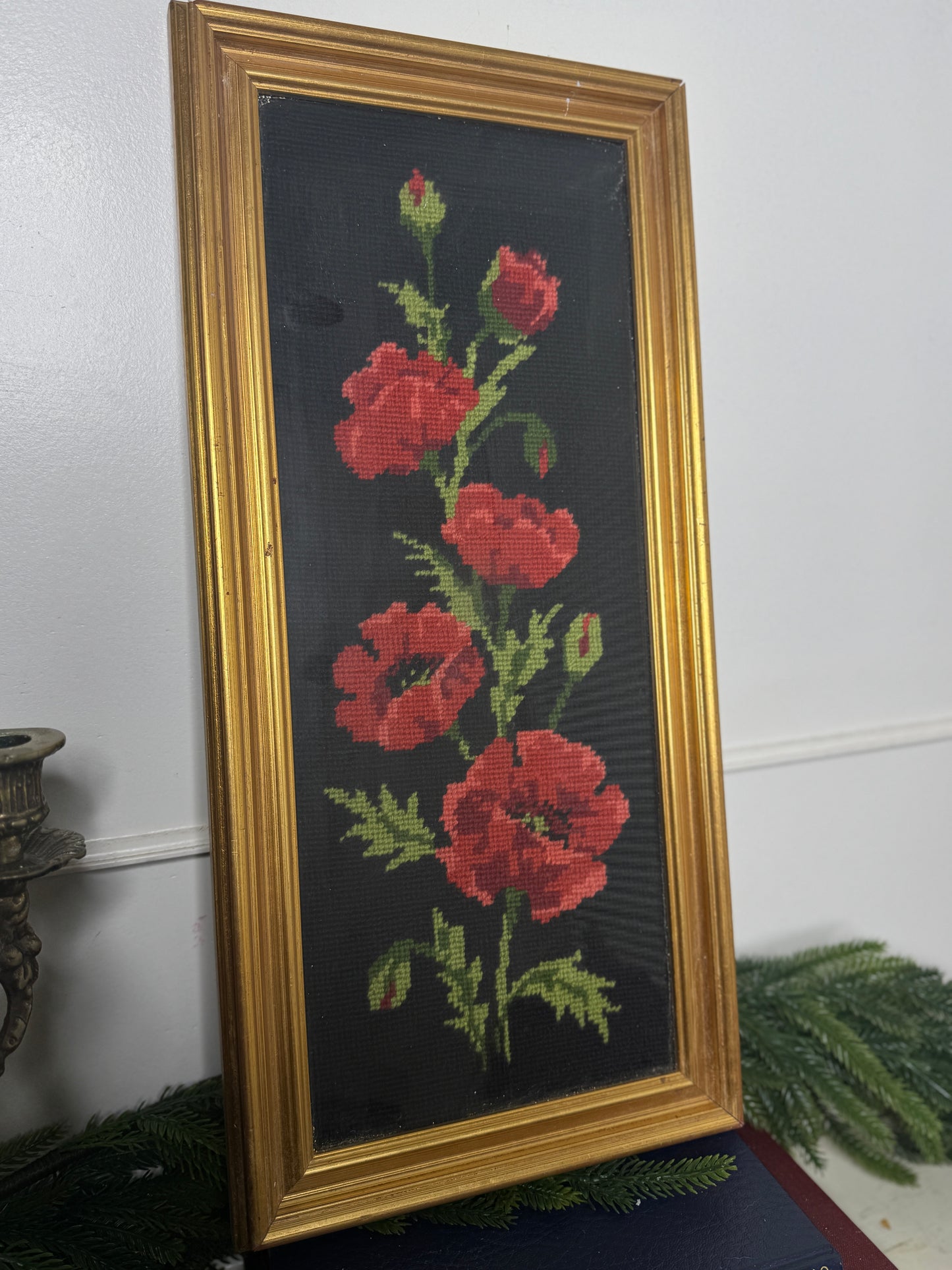 Hand-Stitched Vintage Red Rose Embroidery