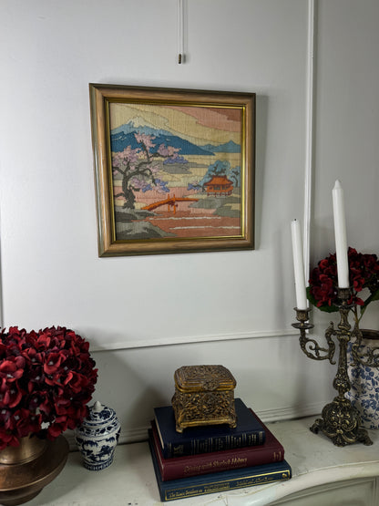 Vintage Heavy Embroidery “Mimosa” in Unique Wooden Frame