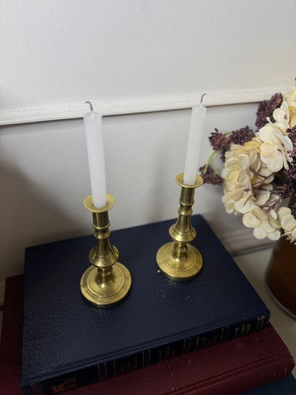 Vintage Bright Brass Candlesticks Pair