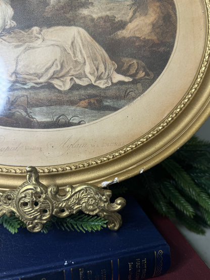 Vintage Stipple Engraving 'Cupid': Oval Giltwood Frame Wall Art