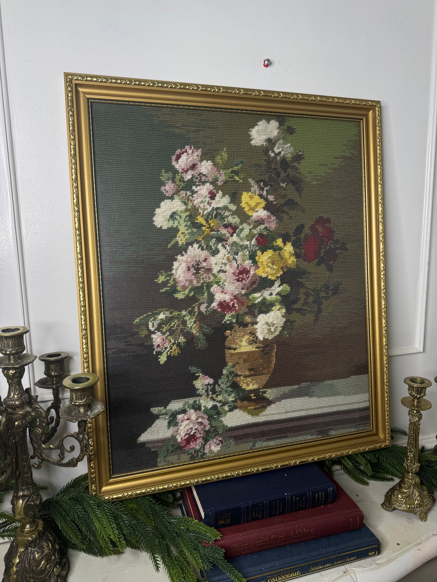 Golden Blooms – Hand-Stitched Gobelin Embroidery Art