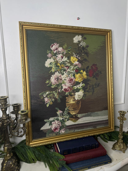 Golden Blooms – Hand-Stitched Gobelin Embroidery Art