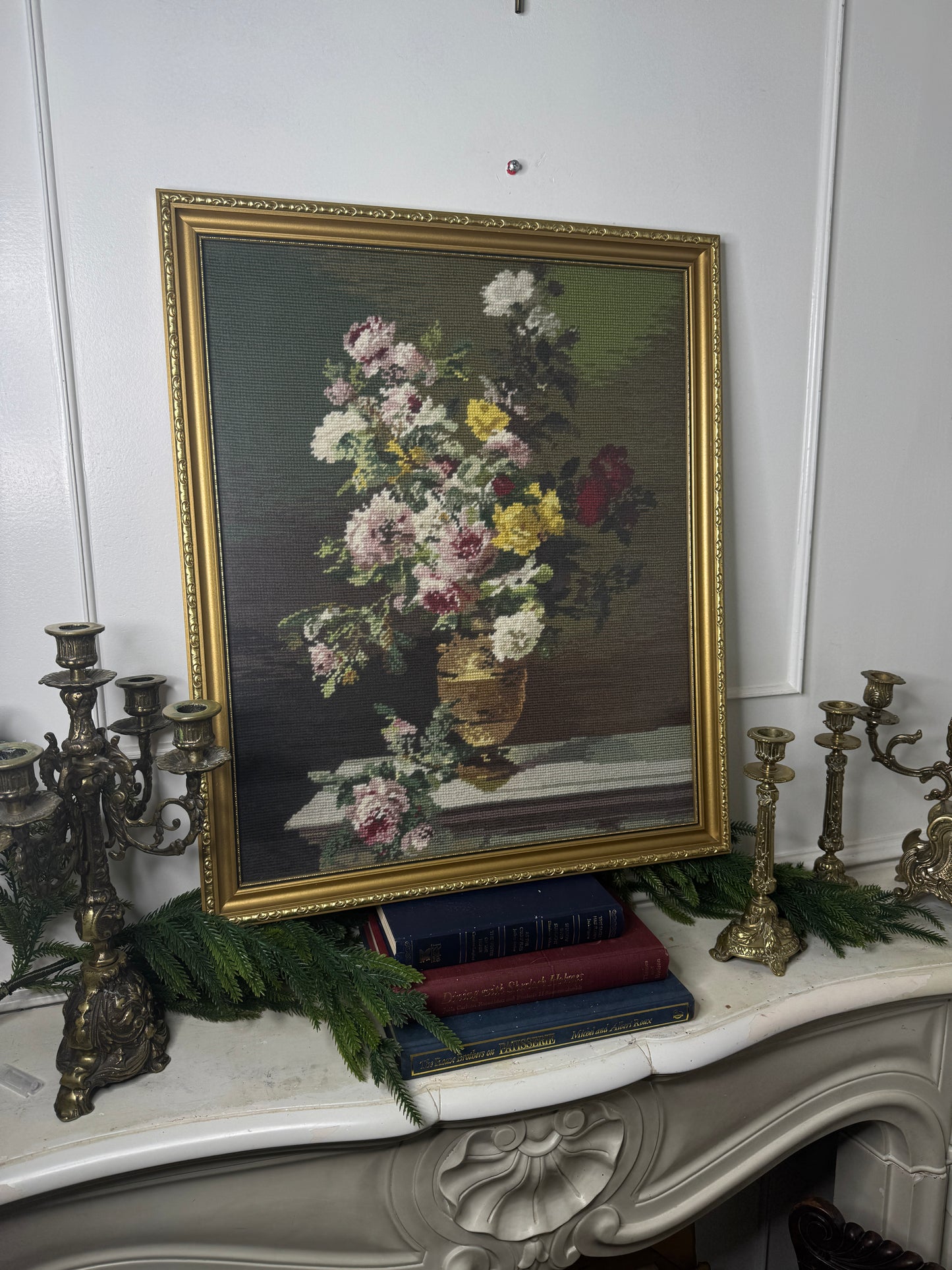 Golden Blooms – Hand-Stitched Gobelin Embroidery Art