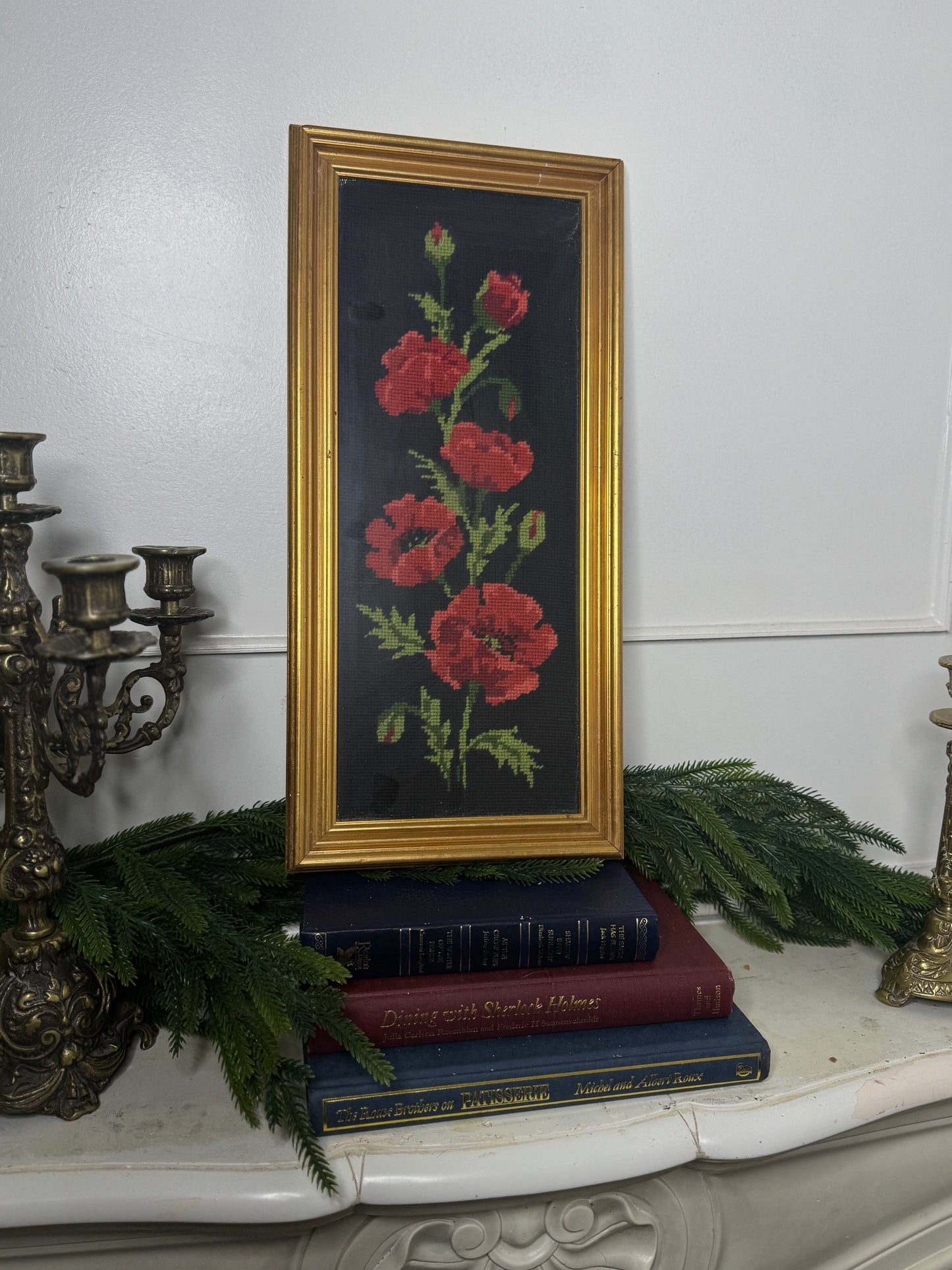 Hand-Stitched Vintage Red Rose Embroidery
