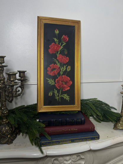 Hand-Stitched Vintage Red Rose Embroidery