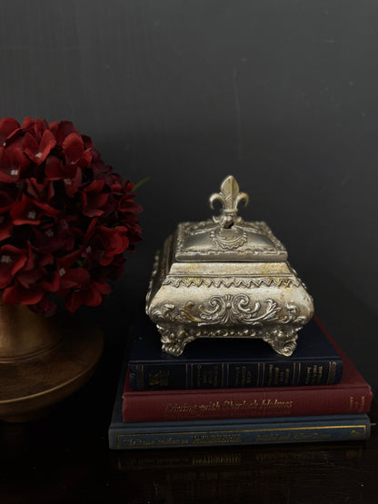 Vintage Silver Plated Wooden Ring and Storage Box for Keepsakes