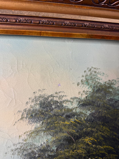 Antique Ornate Gold Frame with 1970s K. Bowman Original Oil Painting