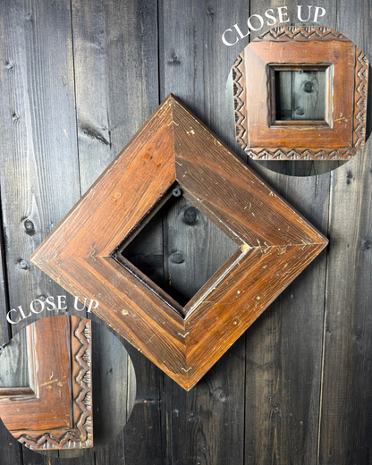 Vintage Folk Carved Wooden Frame – Rustic European Chip Carving