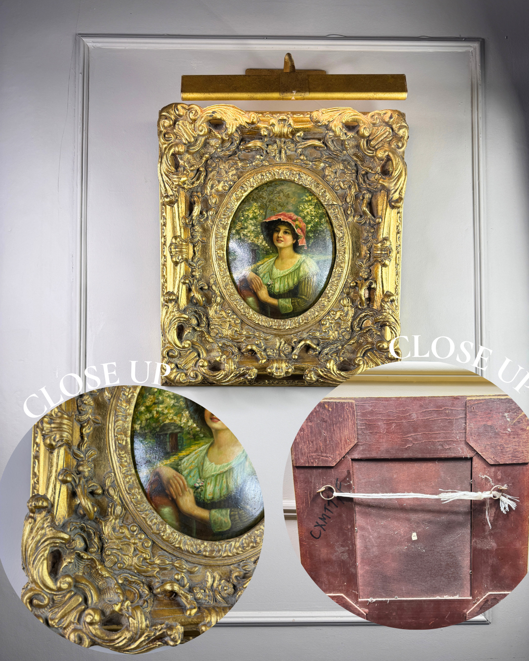 Antique 19th Century Oil Paintings – Rococo Gesso Frames, Convex Wood Panels