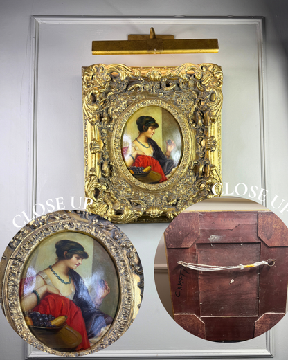 Antique 19th Century Oil Paintings – Rococo Gesso Frames, Convex Wood Panels
