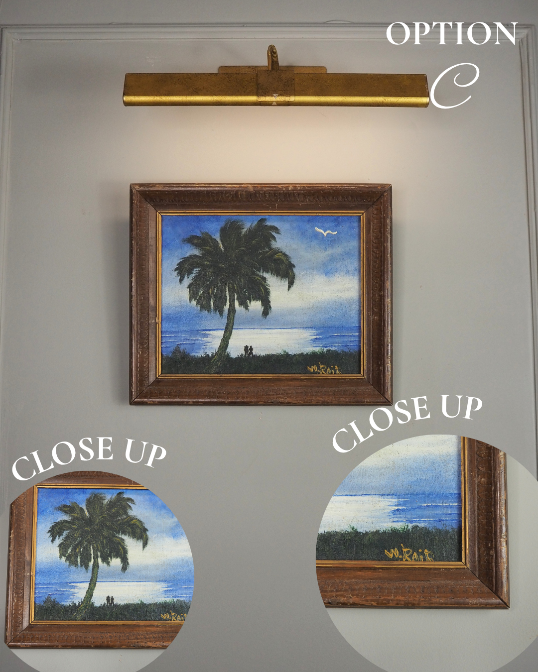 Moonlit Palm Scene Highwaymen-Style Oil Painting in Rustic Frame