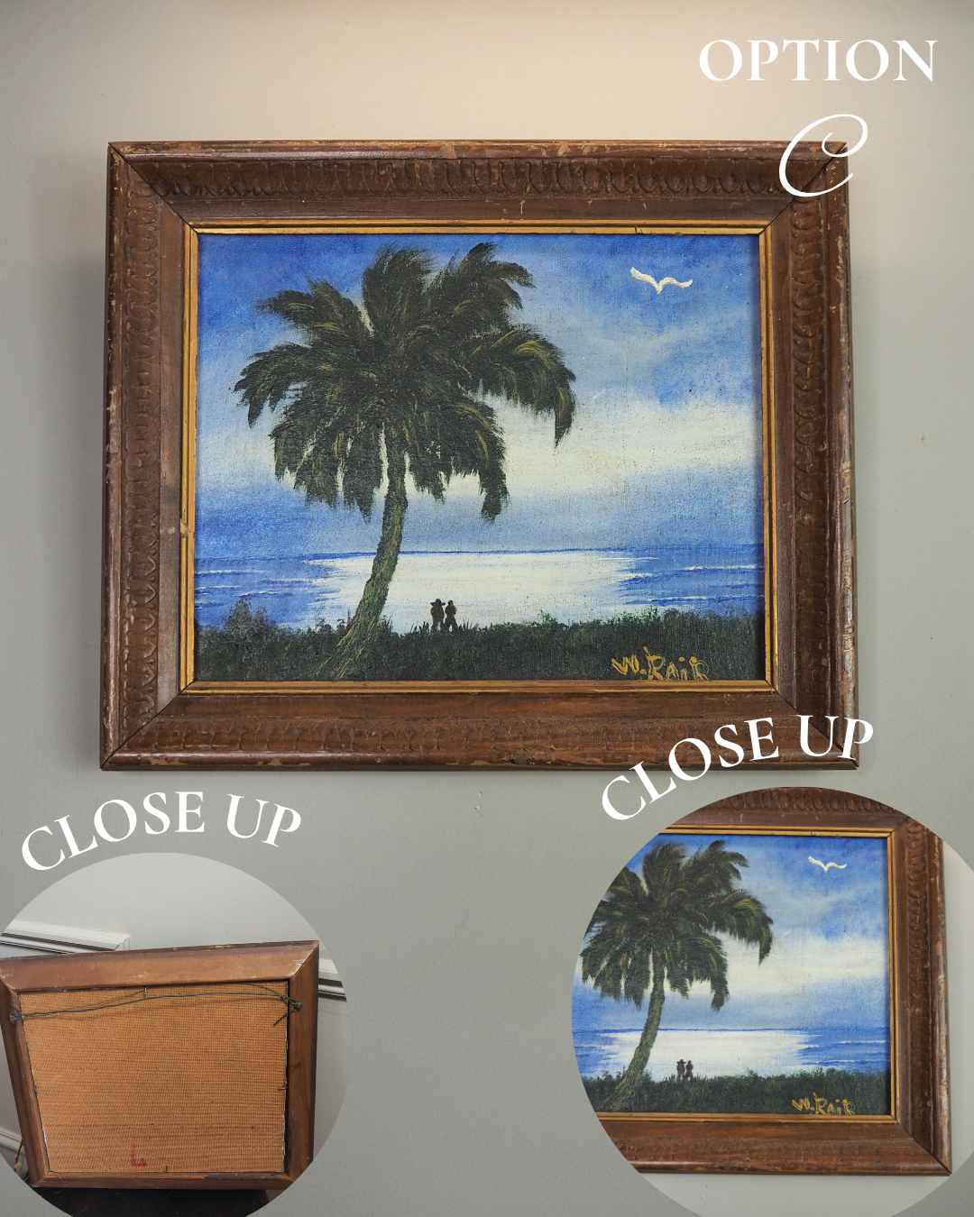 Moonlit Palm Scene Highwaymen-Style Oil Painting in Rustic Frame