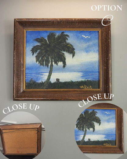 Moonlit Palm Scene Highwaymen-Style Oil Painting in Rustic Frame